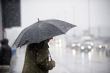 Man with his umbrella in the rain in the Macedon Ranges.