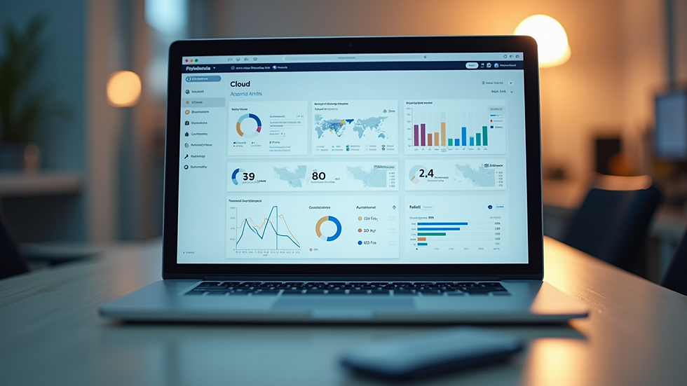 Eye-level view of a laptop displaying cloud accounting dashboard