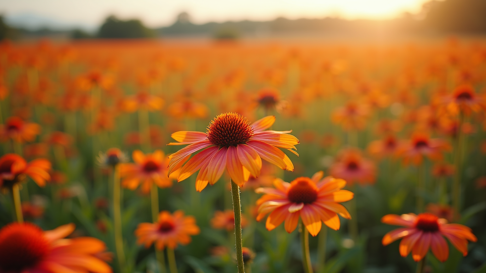 High angle view of a vibrant field full of blooming echinacea flowers