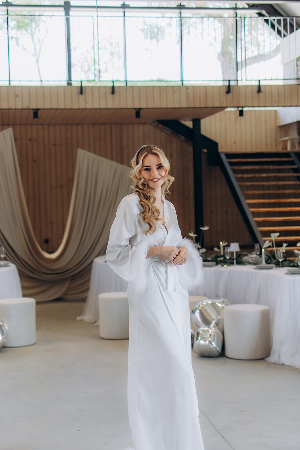 Miniatura: Luxusní bridal robe s peřím svatební hedvábný župan pro svatební ráno
