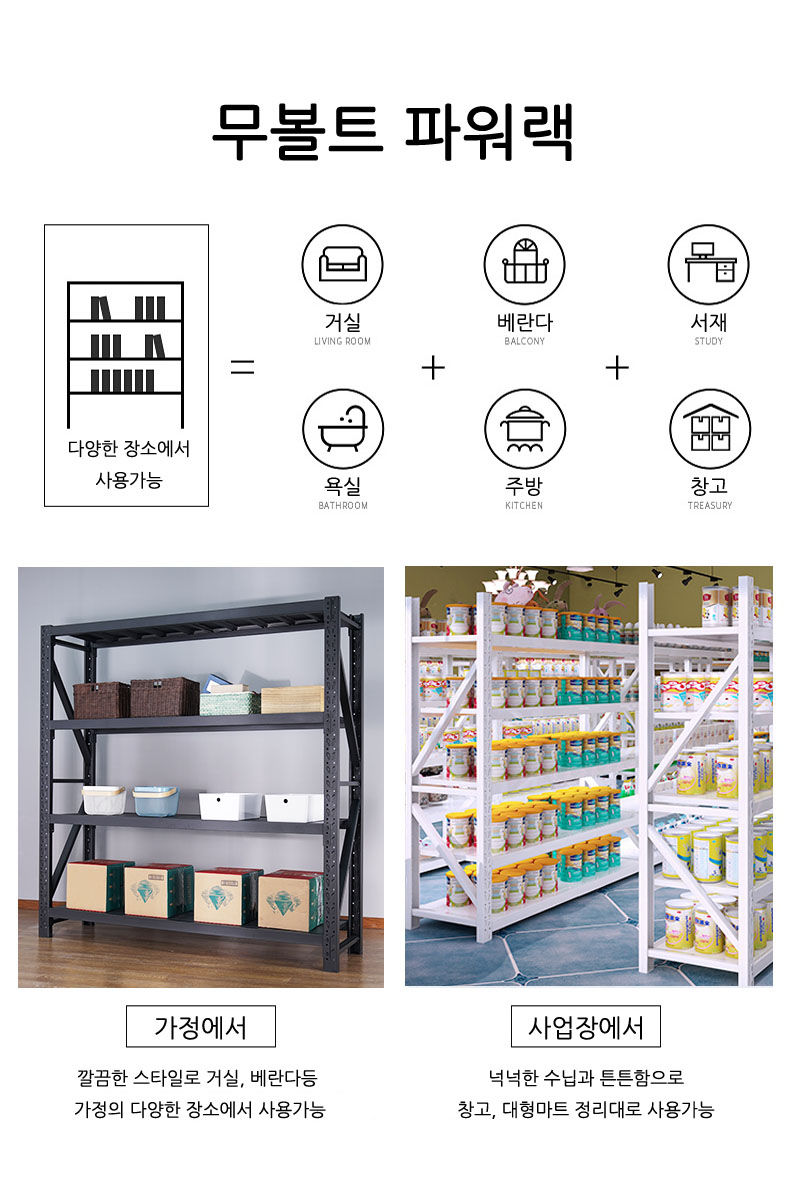 토토랙 무볼트철제선반 경량랙 팬트리선반 베란다 다용도실 공장 창고 3단 4단 5단 6단 선반 중량랙 매장 진열대 현장 정리