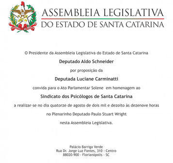 ALESC homenageia SinPsi-SC pelos 10 anos