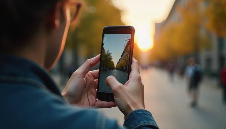 Eye-level view of a smartphone recording a video of a person speaking