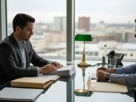 Legal team reviewing fintech documents in office