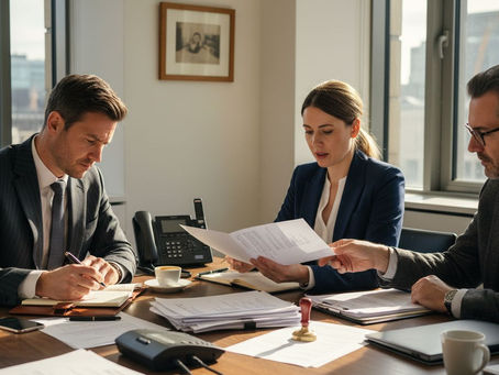 Legal team reviews international licence paperwork