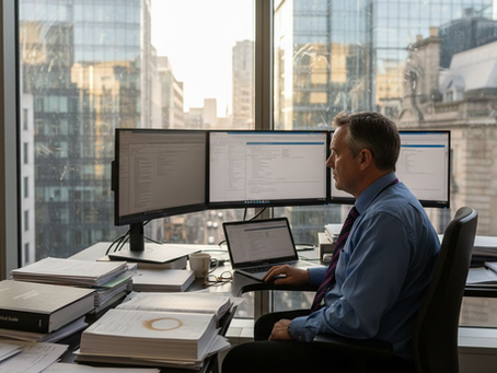 Compliance officer reviewing financial regulations