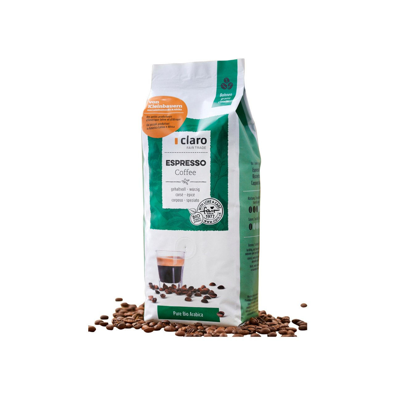 5x CLARO FAIRTRADE Kaffee Espresso Bohnen 500g