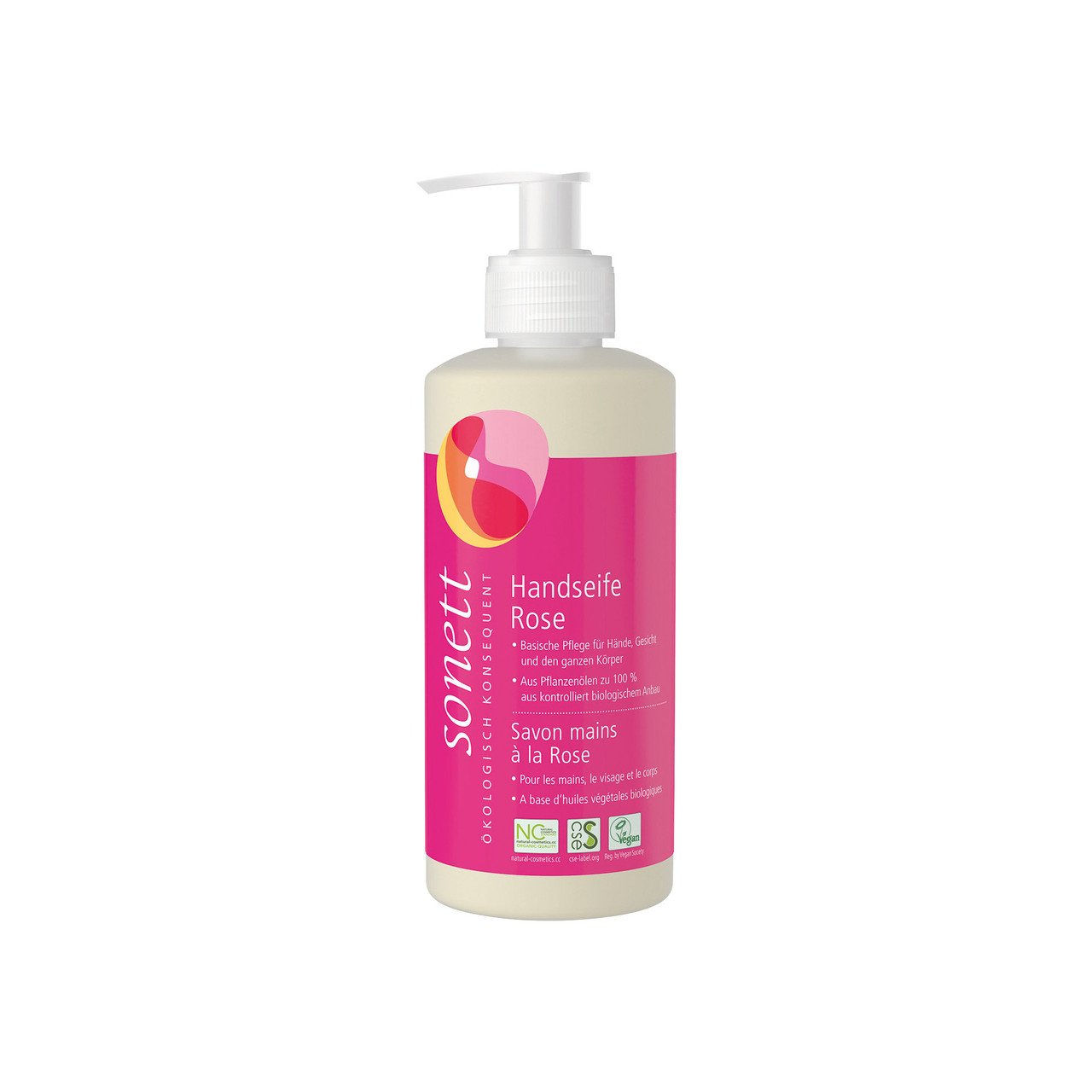 3x SONETT Handseife Rose, Pumpspender, Natural Cosmetic Standard 300ml