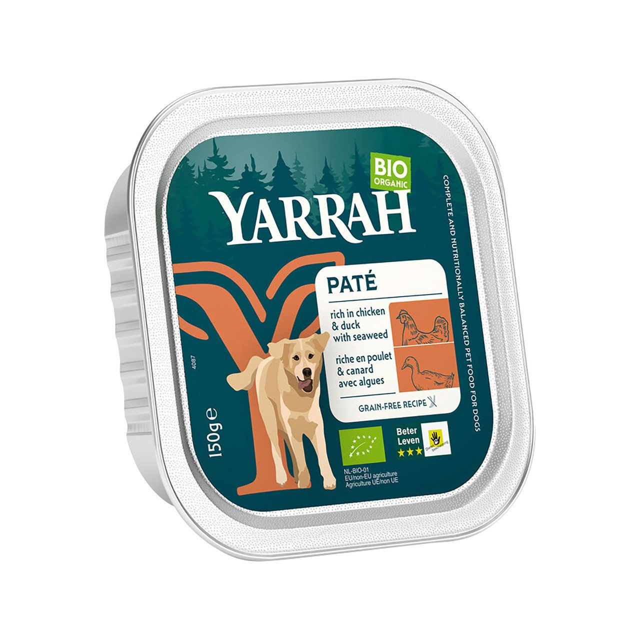 6x YARRAH Hundefutter Bio Pat  mit Huhn & Ente 150g