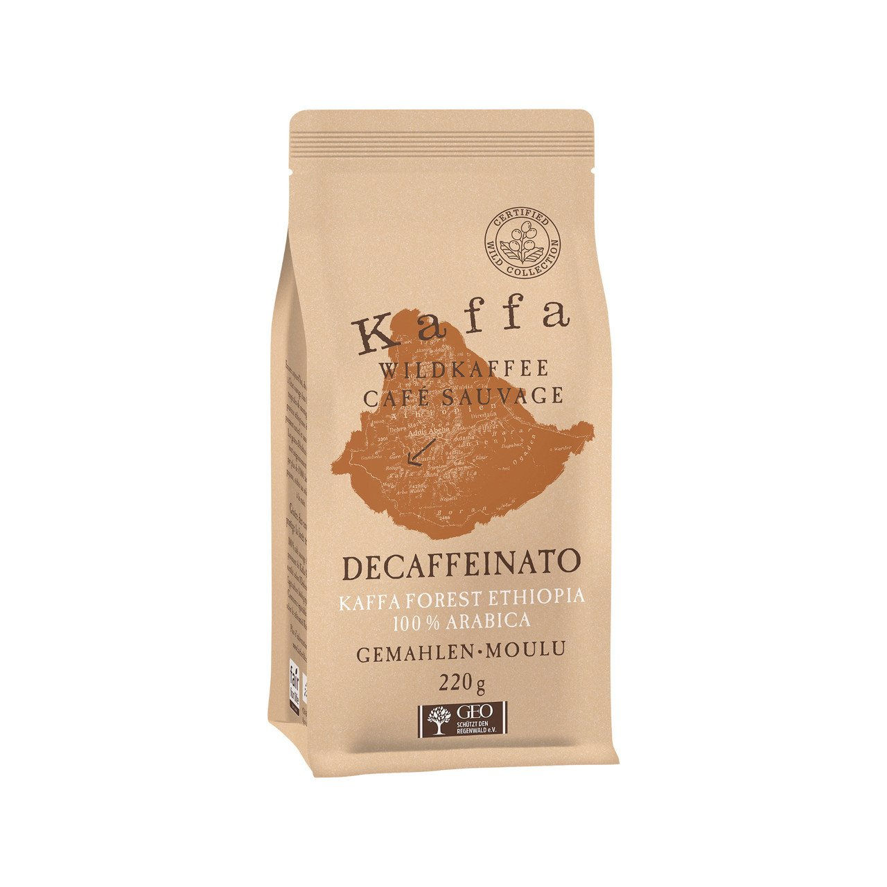 6x KAFFA Wildkaffee Kaffa Decaffeinato gemahlen 220g