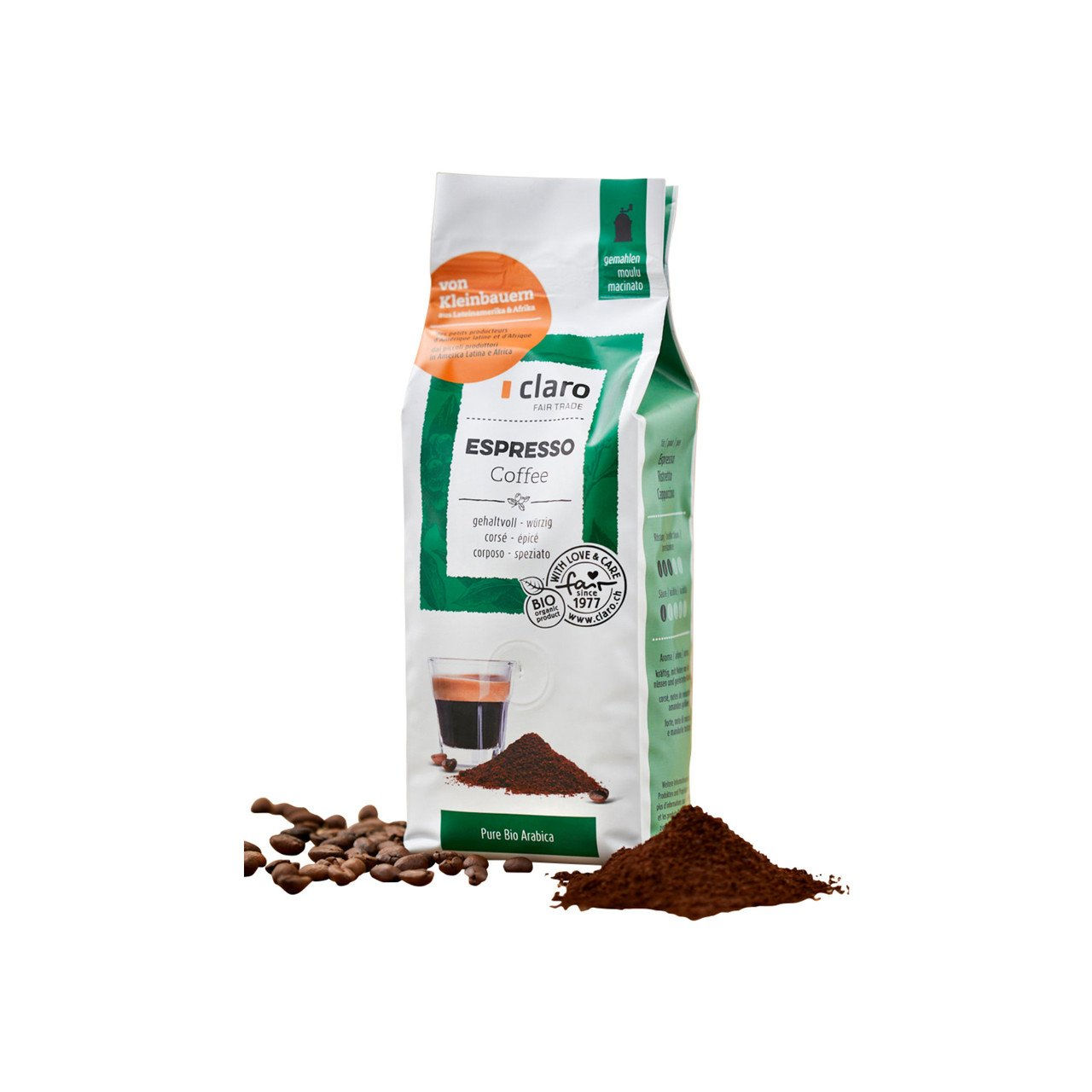 4x CLARO FAIRTRADE Kaffee Espresso gemahlen 250g
