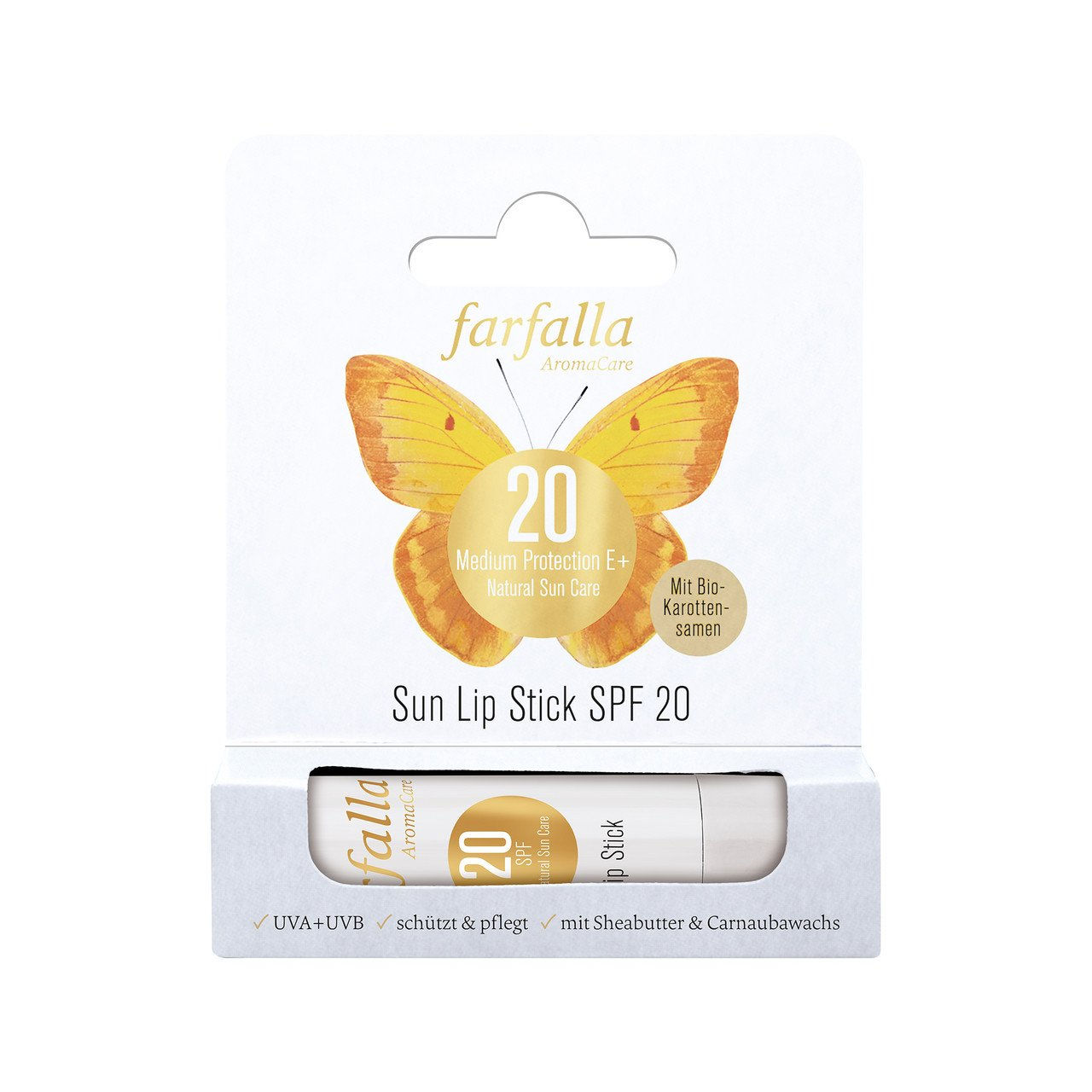 1x FARFALLA Medium Protection E+ Sun Lip Stick SPF 20, NaTrue 10g