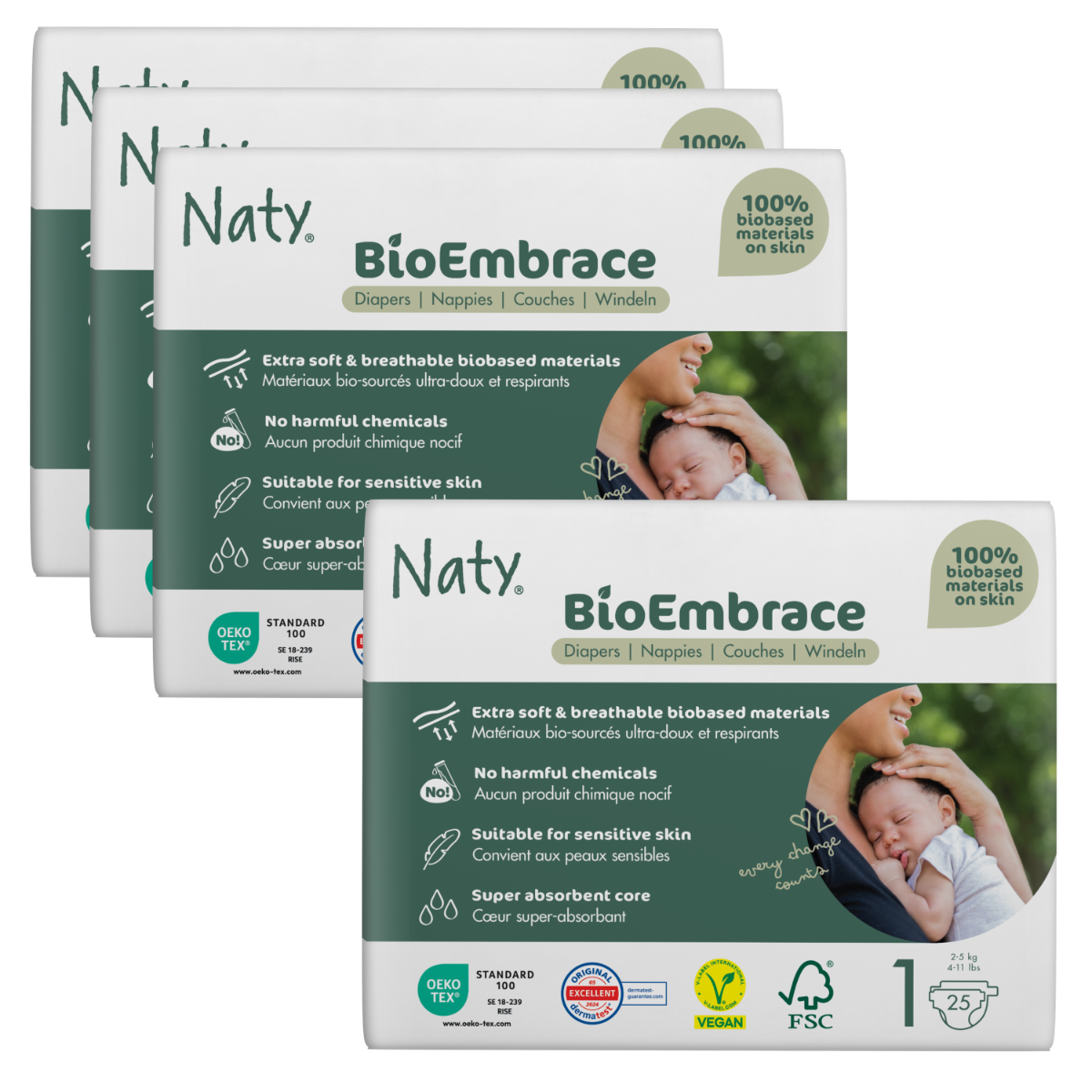4x NATY New Born 2 - 5 kg, Nr. 1 | 25 Stück