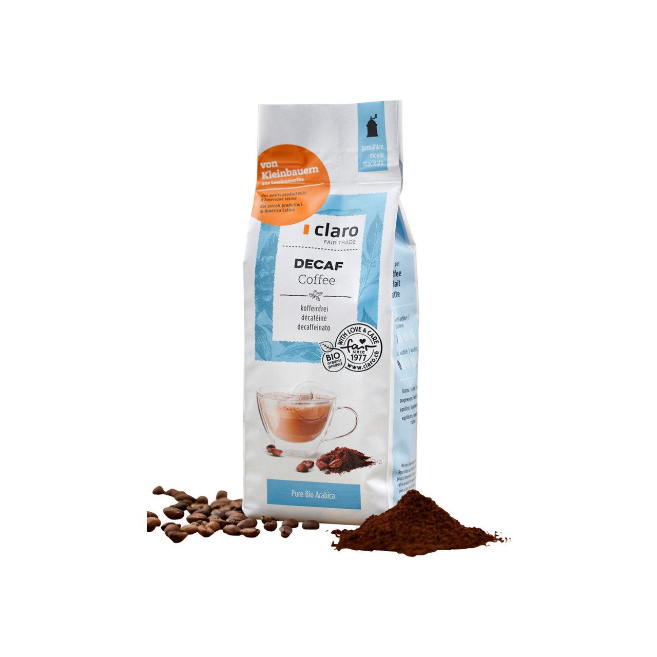 4x CLARO FAIRTRADE Kaffee Decaffeinato gemahlen 250g