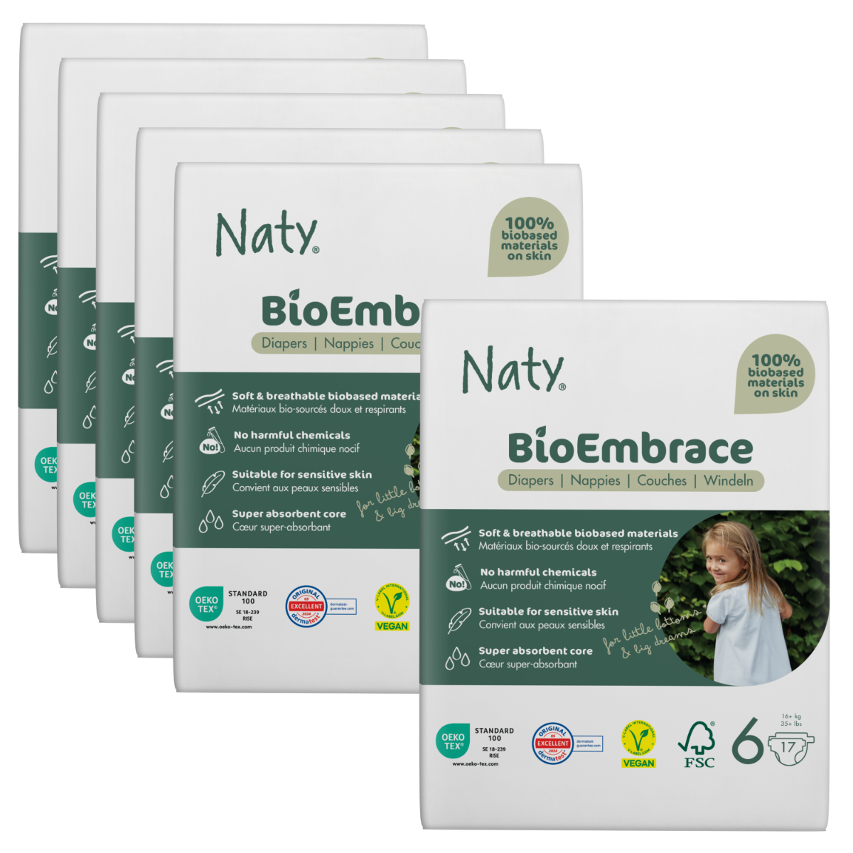 6x NATY Junior XL 16 kg+, Nr. 6 | 17 Stück