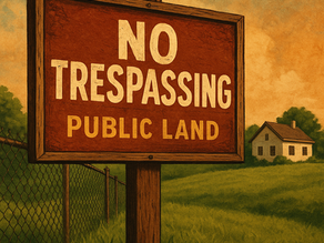 Illustration of a public park boundary with a fence cutting across municipal land, symbolizing adverse possession disputes and property boundary conflicts in Ontario law.