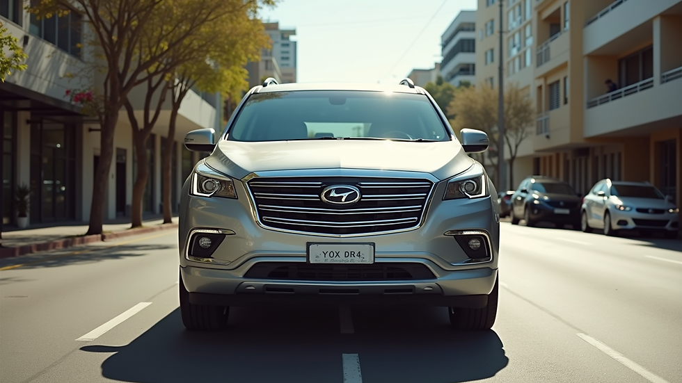 Eye-level view of a shiny silver SUV parked on a sunny Gold Coast street