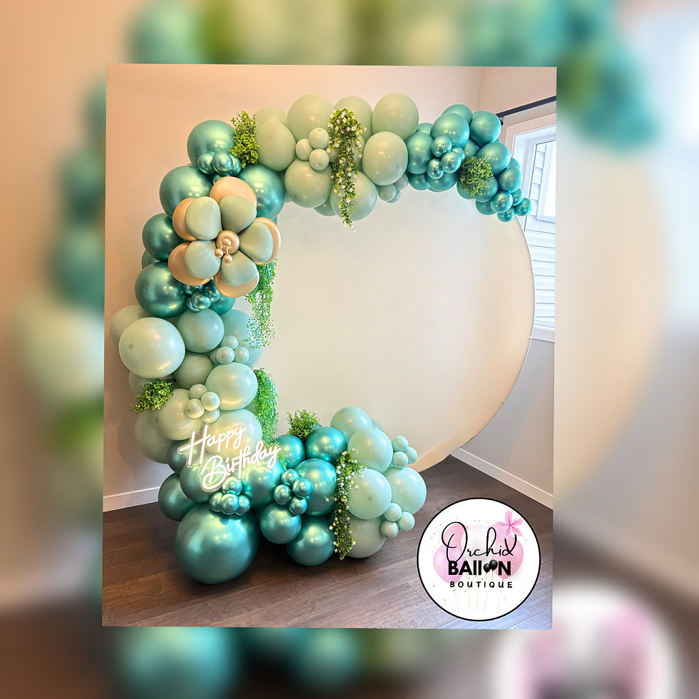 Elegant Balloon hoop decorate with a balloon garland in different shades of green