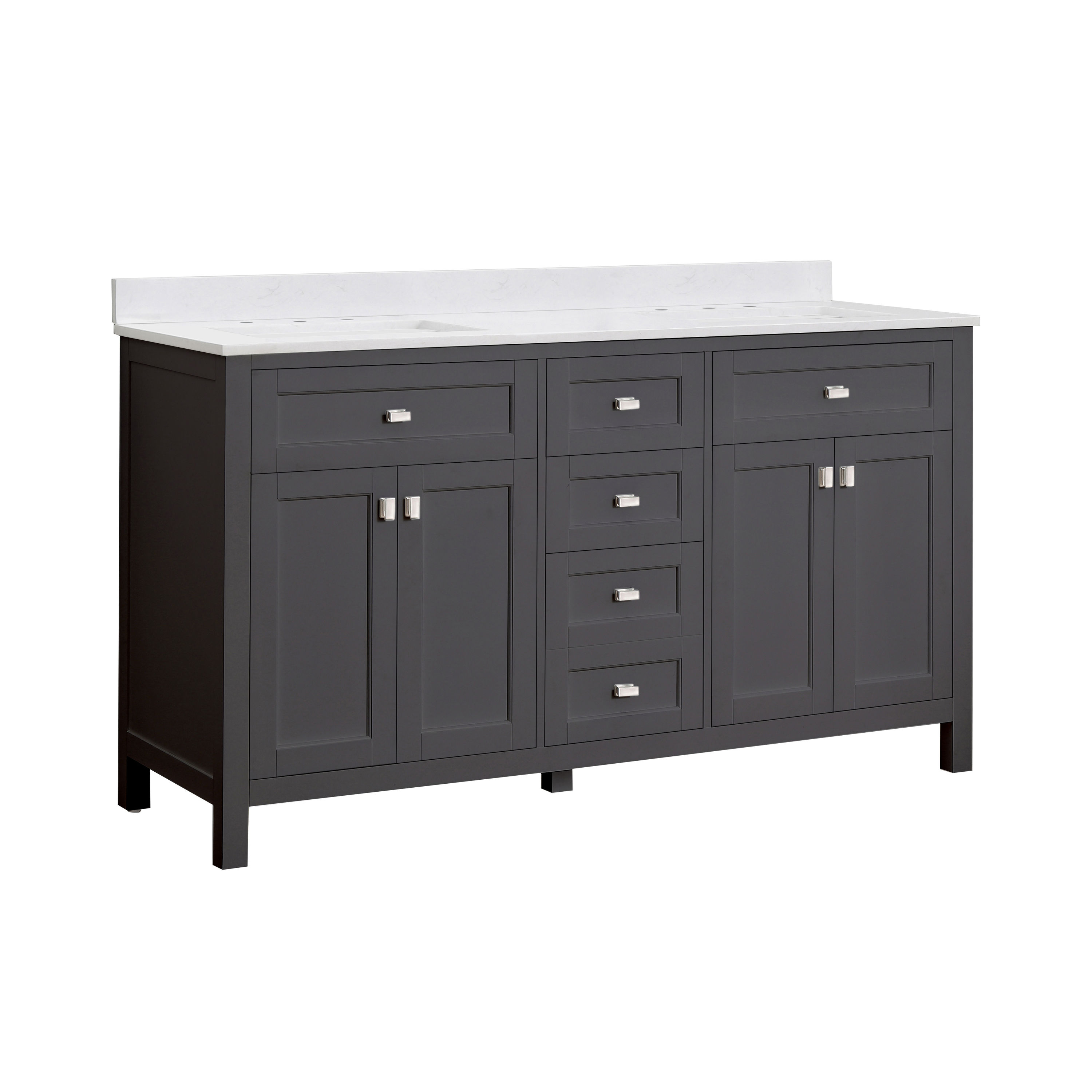 Juniper 60 in. Dbl Vanity, Charcoal Gray w/Engineered Stone Top & Ceramic Basins