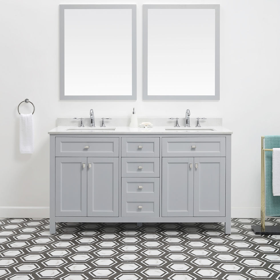Thumbnail: Juniper 60 in. Double Vanity, Dove Gray w/Engineered Stone Top & Ceramic Basins