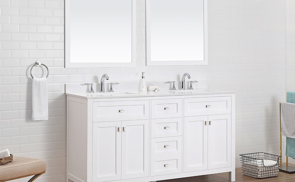 Thumbnail: Juniper 60 in. Double Vanity in White with Engineered Stone Top & Ceramic Basins