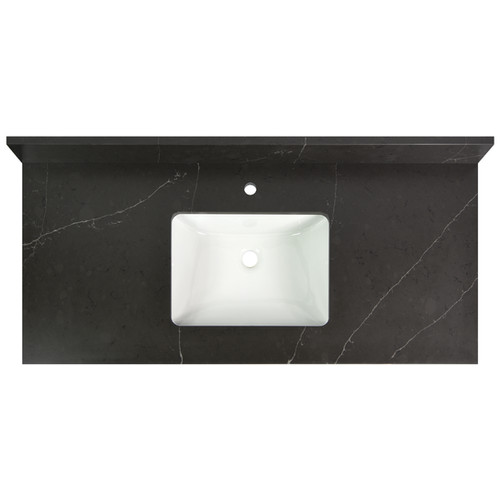 49 in. x 22 in. Broadway Black Quartz Vanity Top with Ceramic Basin