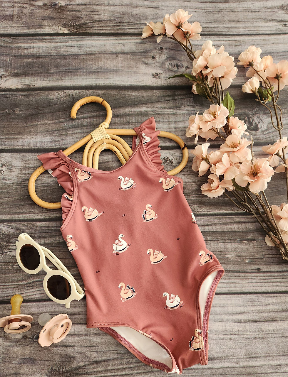 Thumbnail: Petit Lem Swan Ruffle One Piece Swimsuit NEW Sz 6M-12M