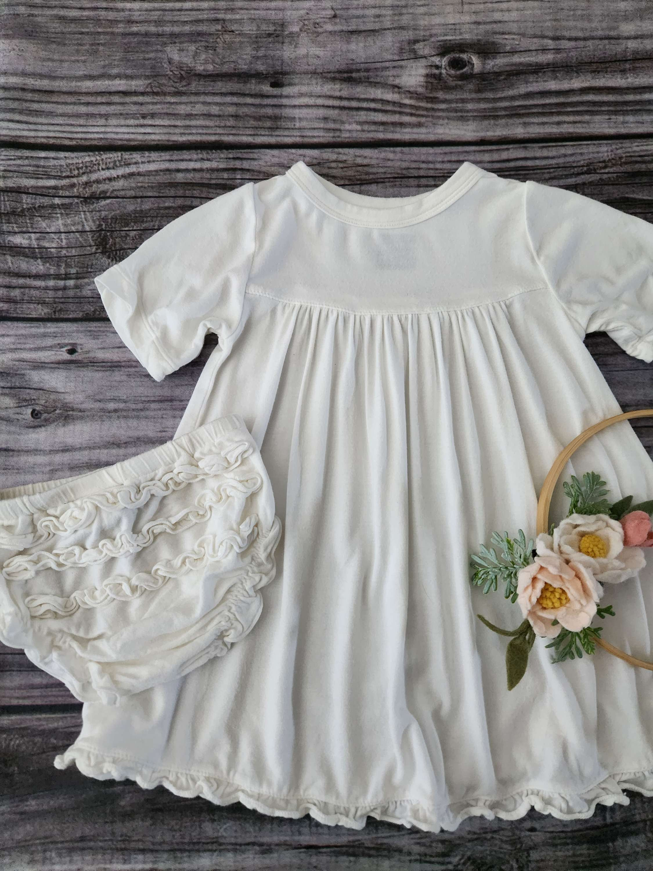 Kickee Pants Bamboo Dress + Ruffle Bloomer Sz 3M-6M 