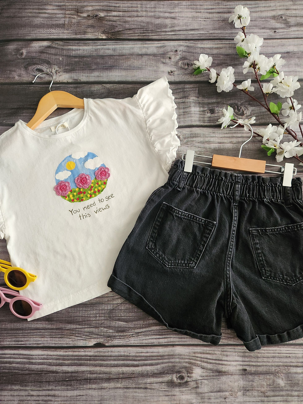 Thumbnail: Sfera Tee + Zara Denim Paperbag Waist Shorts Sz 10