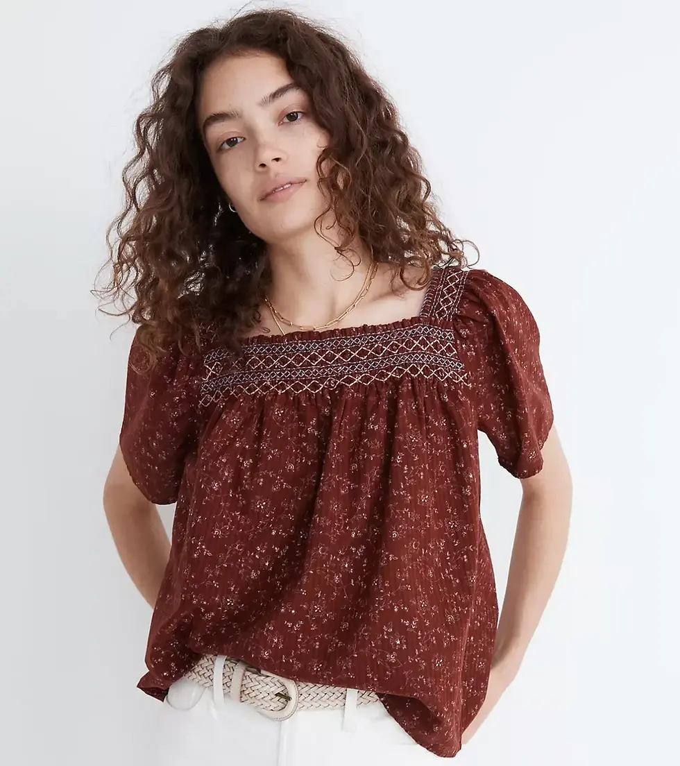 Thumbnail: Madewell Square Neck Smocked Top Sz XS