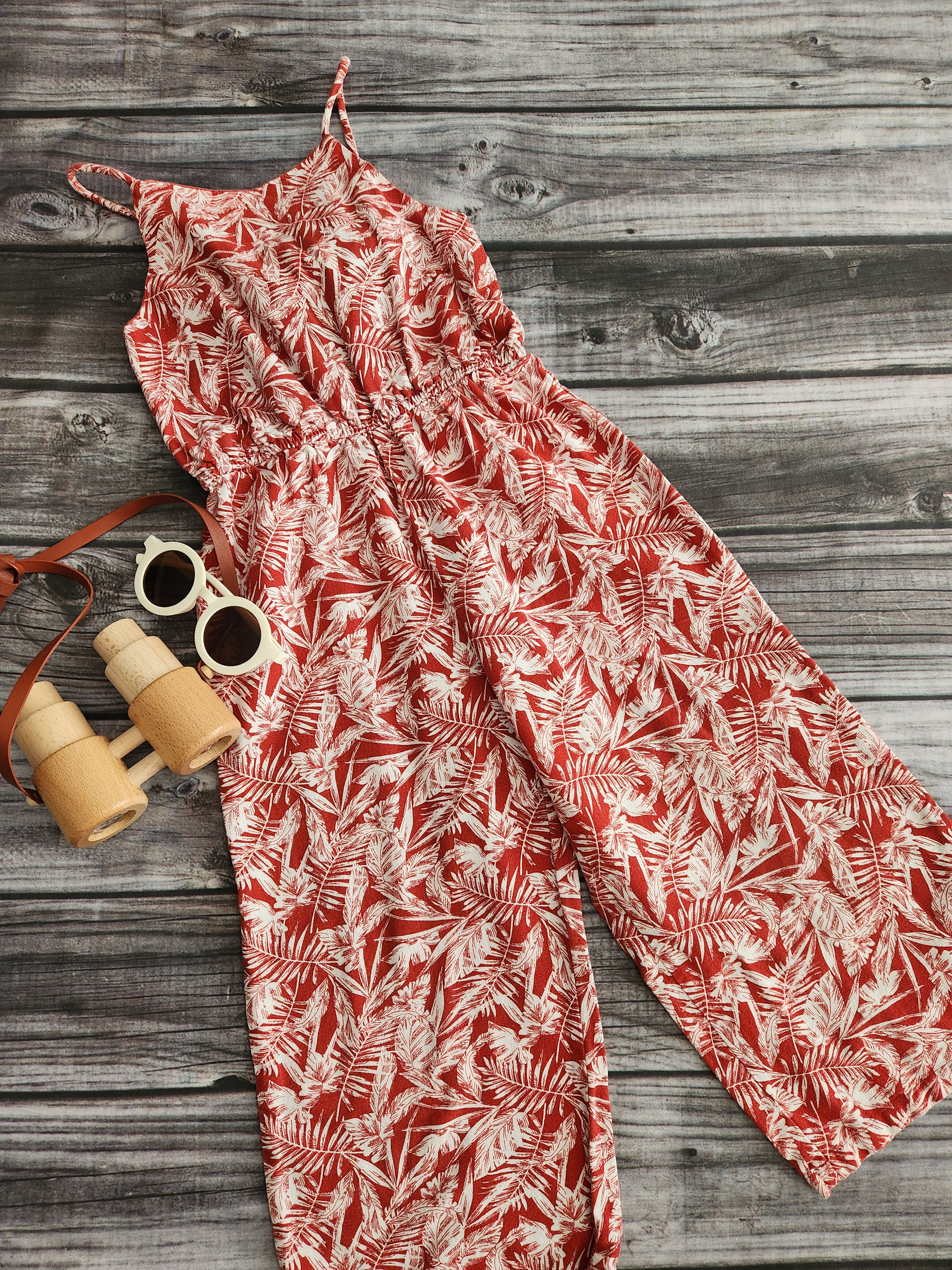 Mango Kids Leaf Print Wide Leg Romper Sz 6