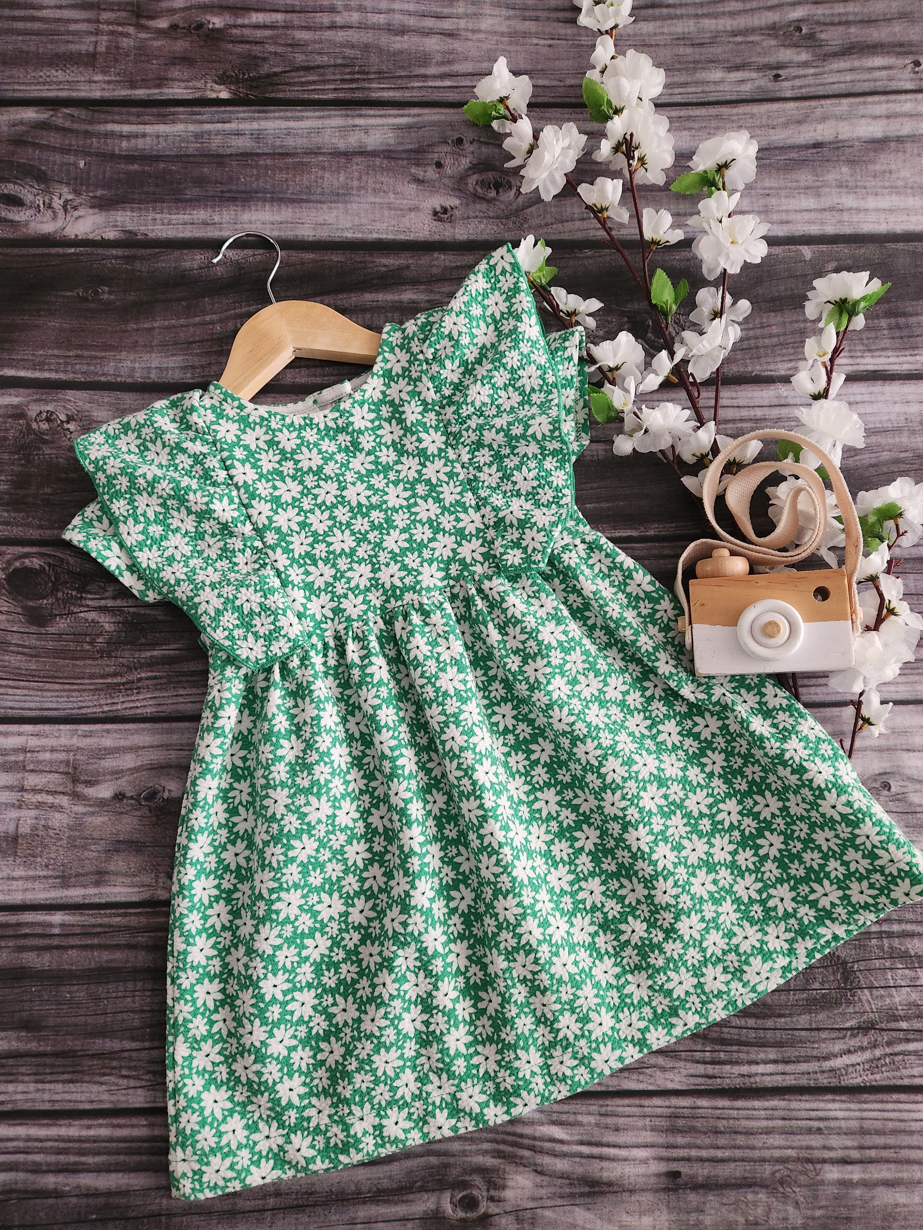 Zara Green Jacquard Floral Dress Sz 2-3 