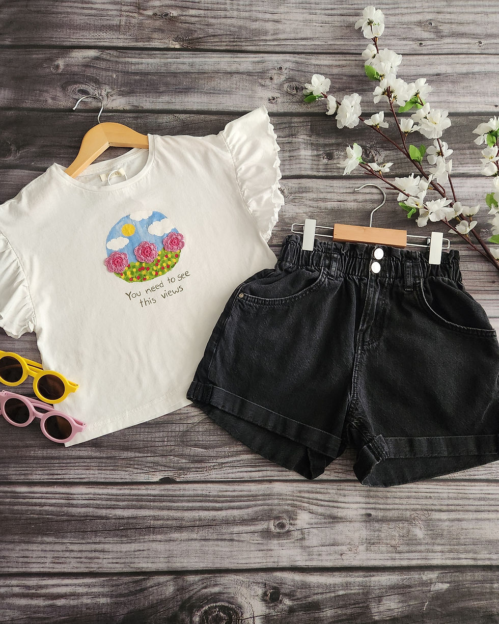 Thumbnail: Sfera Tee + Zara Denim Paperbag Waist Shorts Sz 10