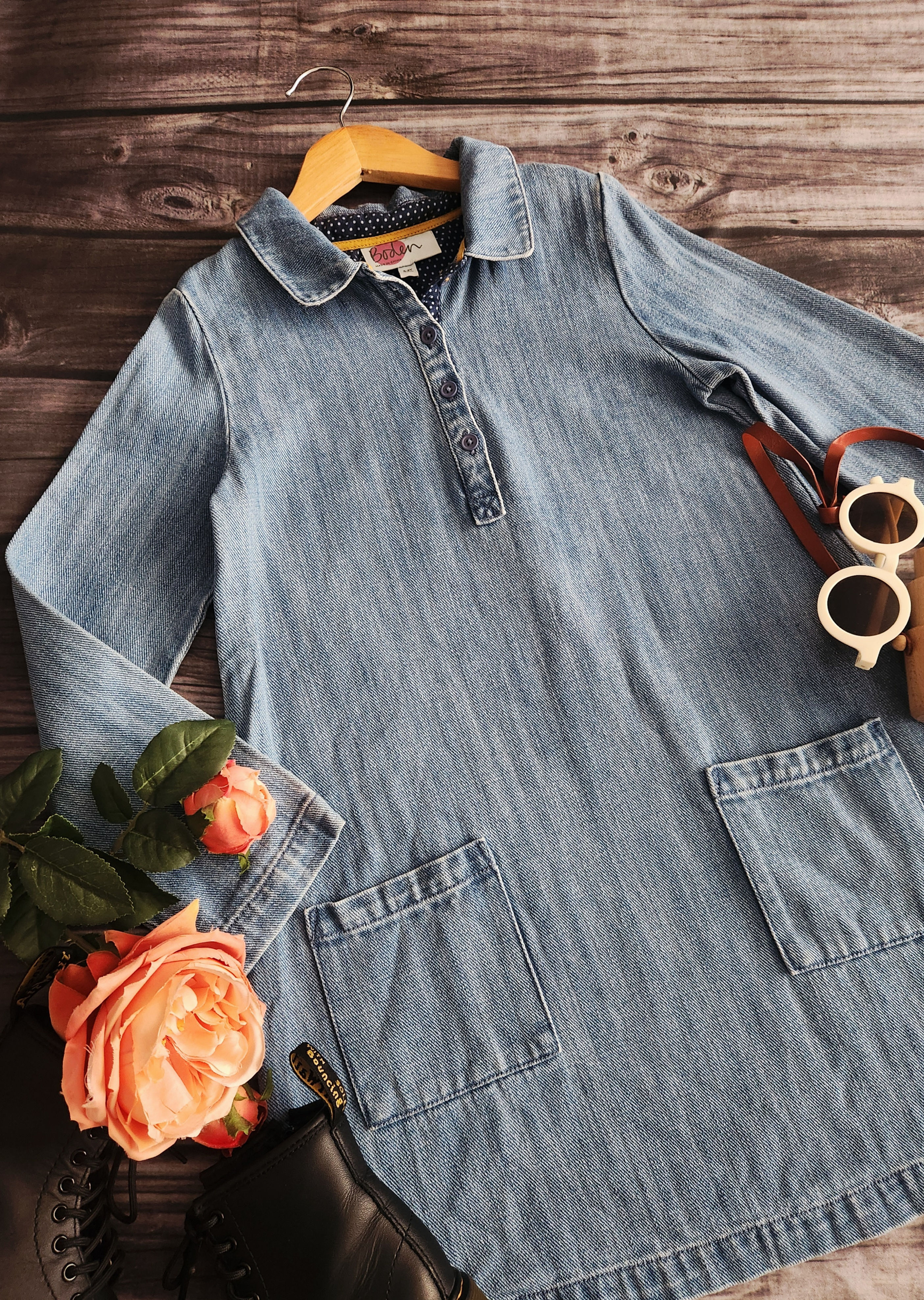 Boden Pop Over Denim Shirt Dress Sz 8-9 