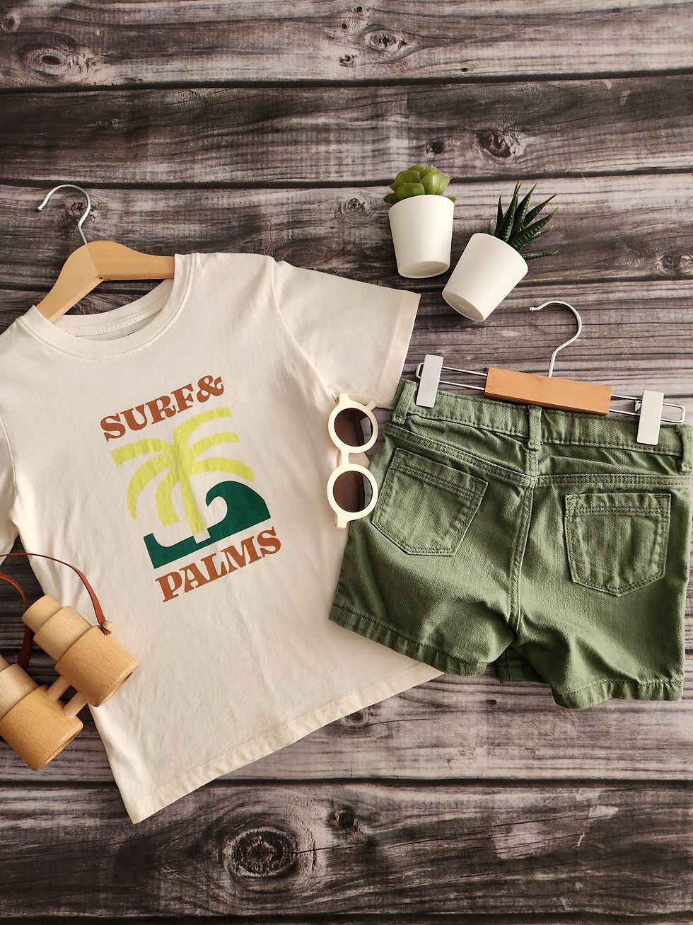 Thumbnail: H+M Tee + Old Navy Green Deim Shorts Sz 5-6 