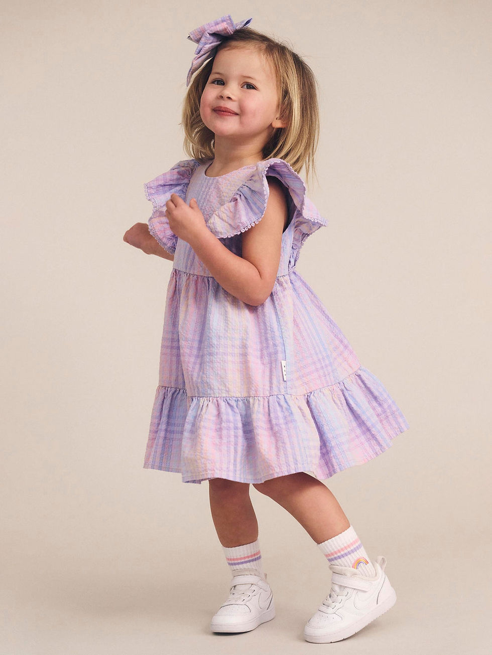 Thumbnail: Hux Baby Rainbow Check Frill Dress Sz 4