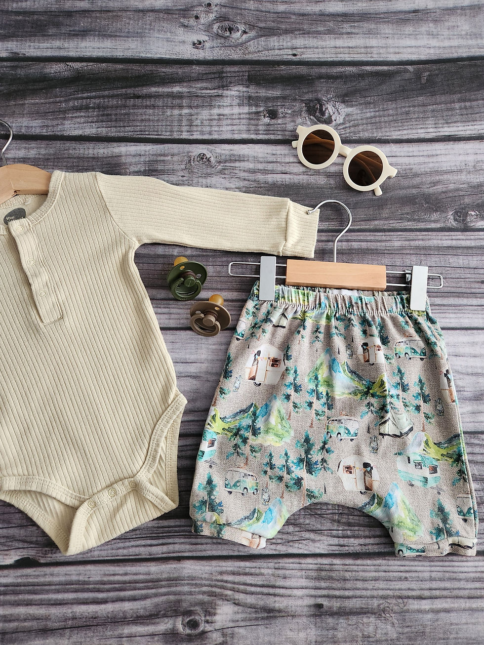 Thumbnail: The Littlest Ribbed Bodysuit + CD + Bree Harem Shorts Sz 3M-6M 