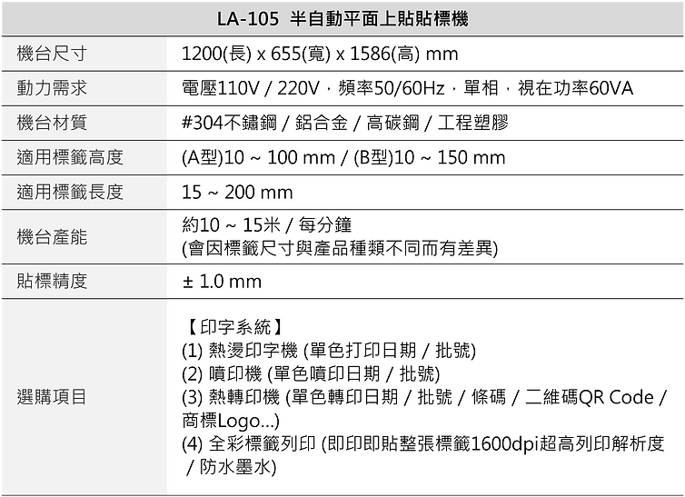 半自動平面上貼貼標機 (桌上型) LA-105