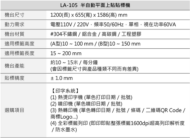 半自動平面上貼貼標機 (桌上型)  LA-105