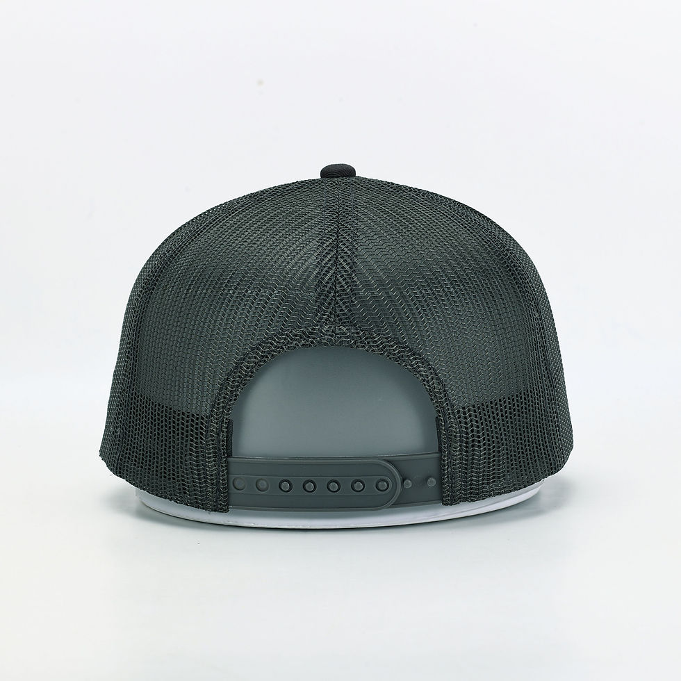 Thumbnail: 6 Panel Curved Brim Mesh Back Grey Leather Patch Shield Hat