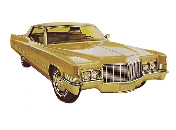 Decorative art of an old-school pimp wagon style gold cadillac