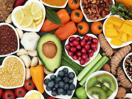 Mixed platter of healthy food, fruits, and vegetables