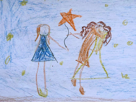 Desenho de duas pessoas que dançam com balão na mão de estrela