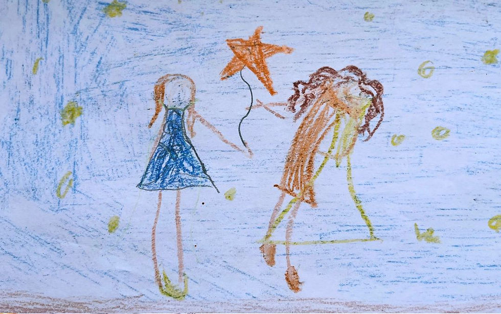 Desenho de duas pessoas que dançam com balão na mão de estrela