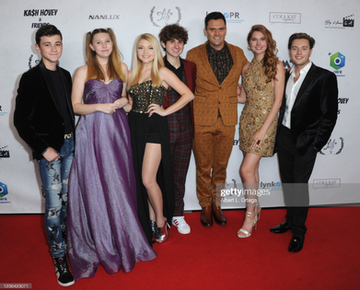 Alexander James Rodriguez, Brianna Bailey, Samantha Bailey, Kash Hovey, Serena Laurel and Presley Aronson attend the "Kash Hovey & Friends" Film Festival held at Regal LA Live on November 06, 2021 in Los Angeles, California.