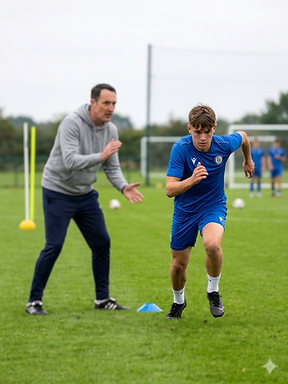 A speed and agility coach taking a session with a young sportsman