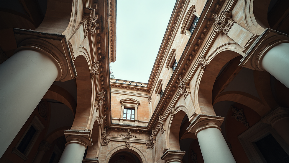 Eye-level view of a historical building with intricate architecture