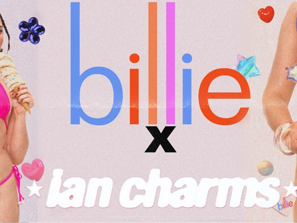 Promotion photo of Billie and Ian Charms bikini collaboration.