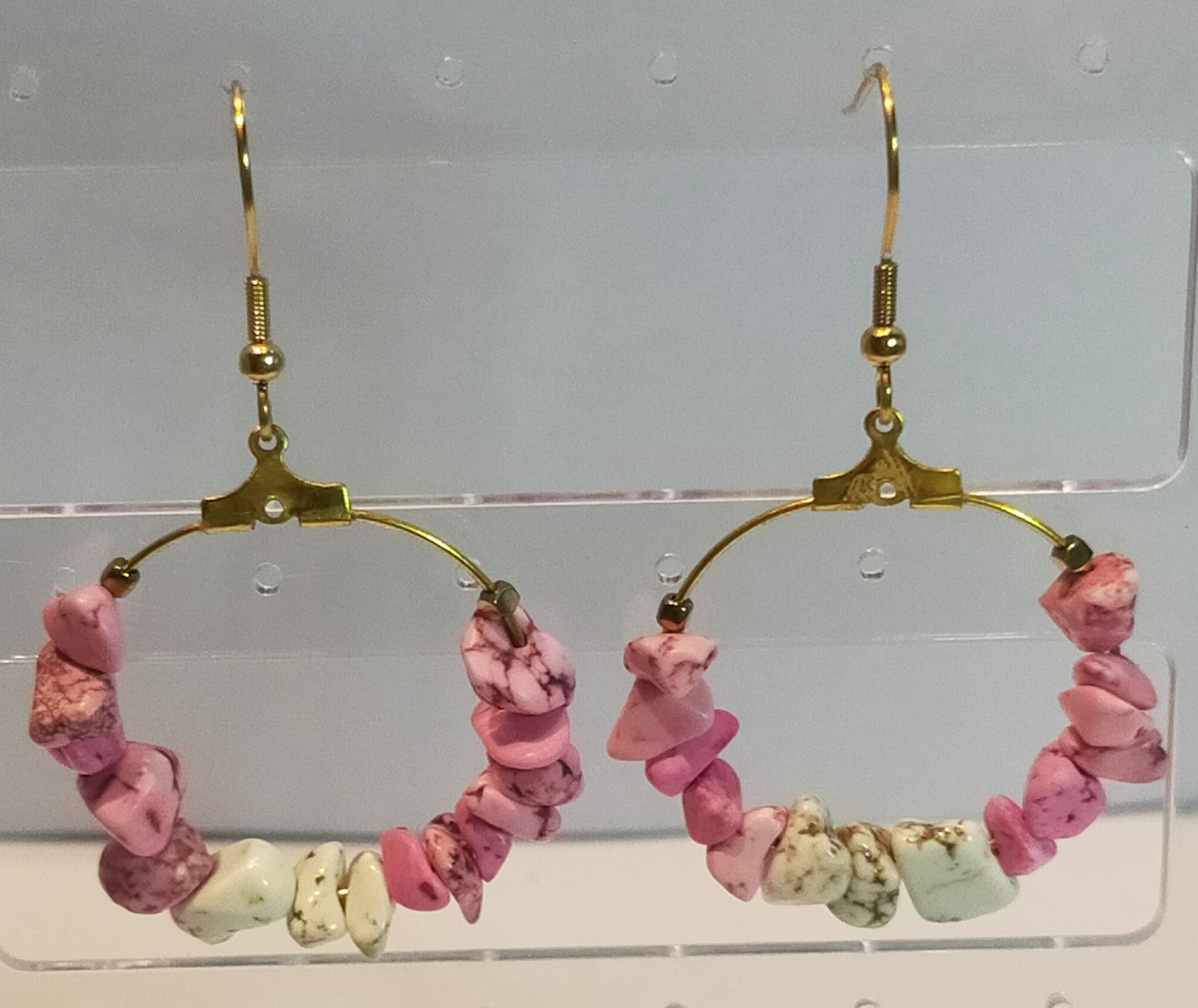 Boucles d'oreilles turquoise rose/blanc