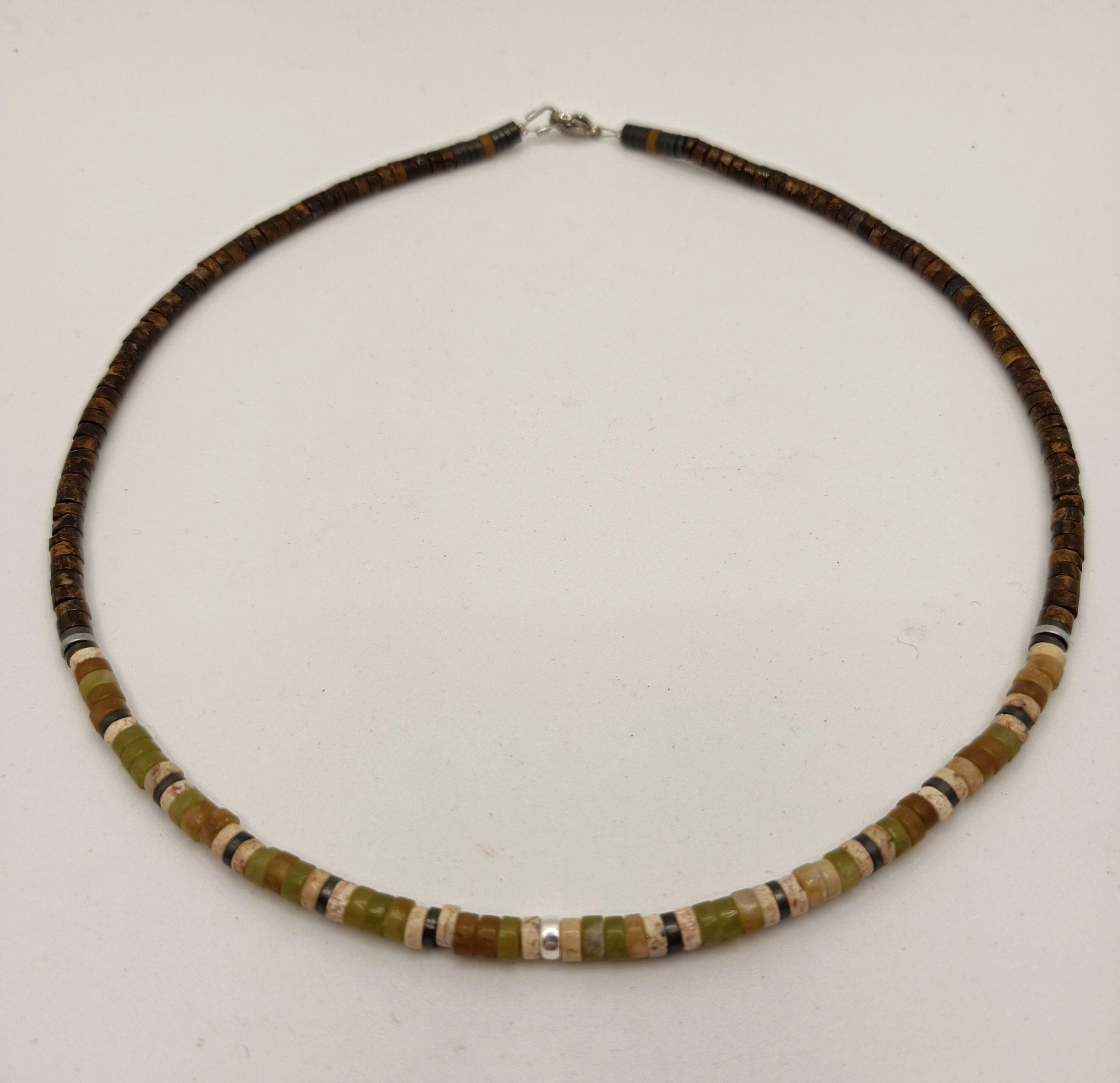 Tour de cou jade verte/bronzite